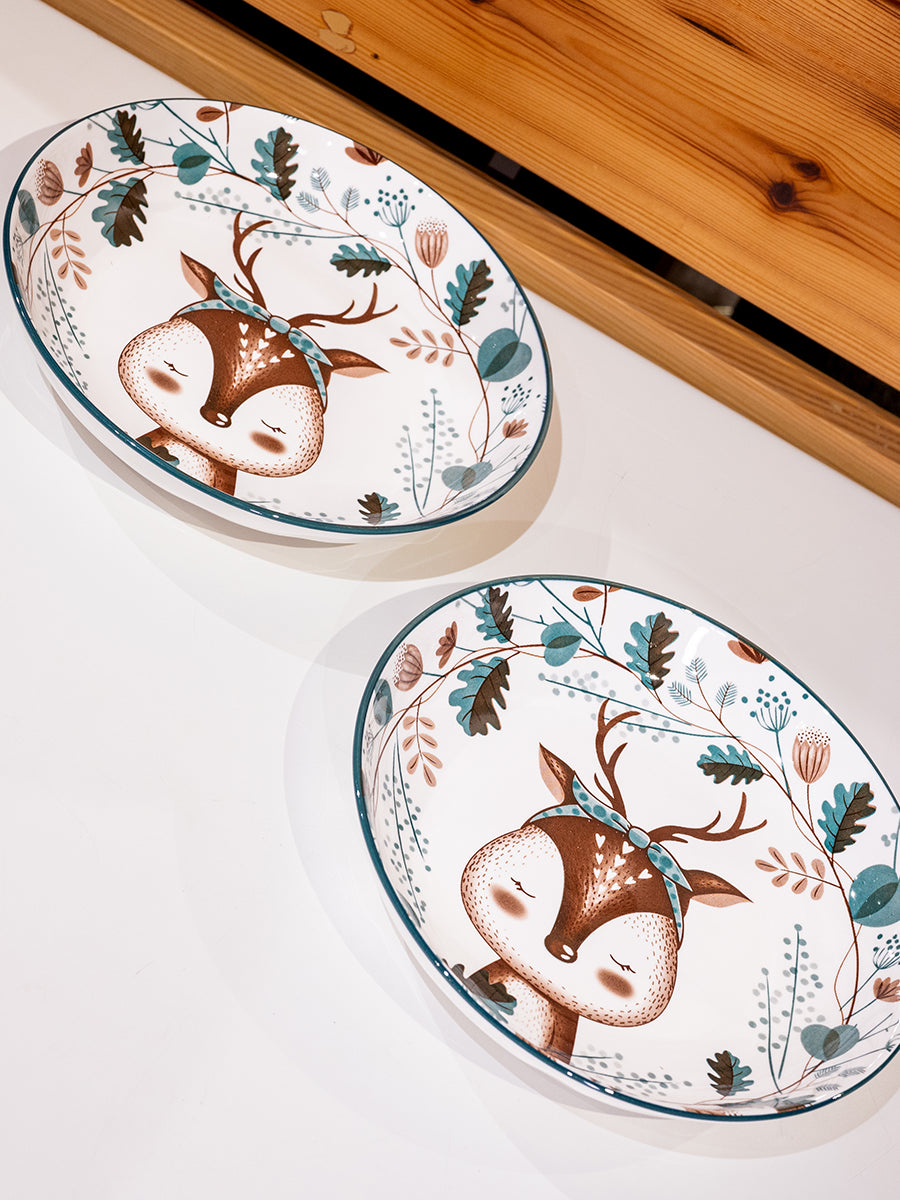 Ceramic Plates w/Deer in Color Box, Set of 2