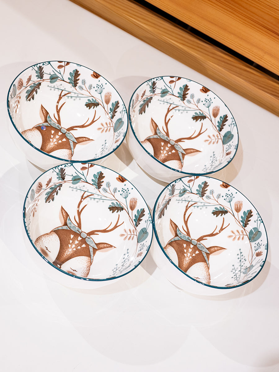 Ceramic Bowls w/Deer in Color Box, Set of 4