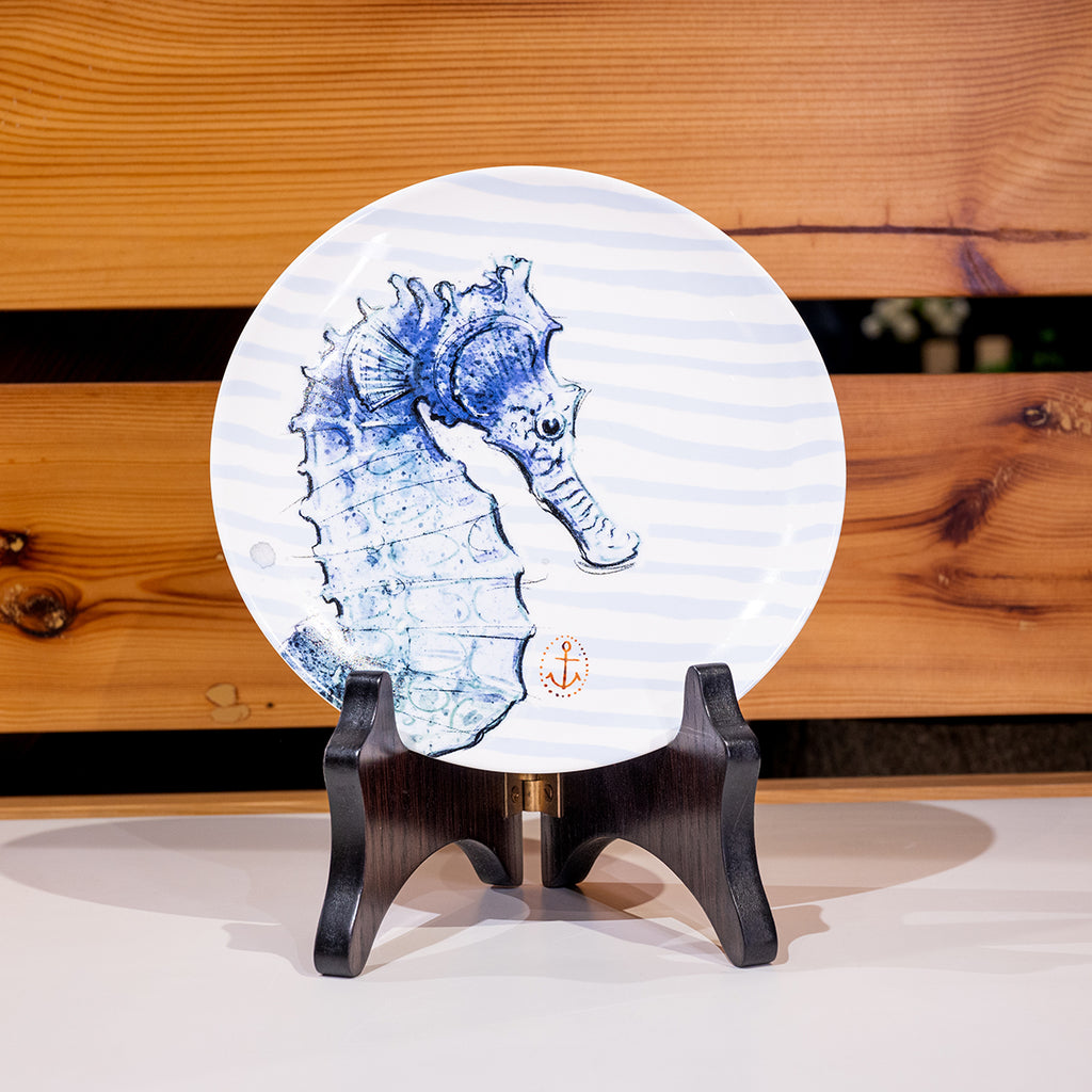 Chad Stoneware Plate w/ Nautical Design, Sea horse with stand