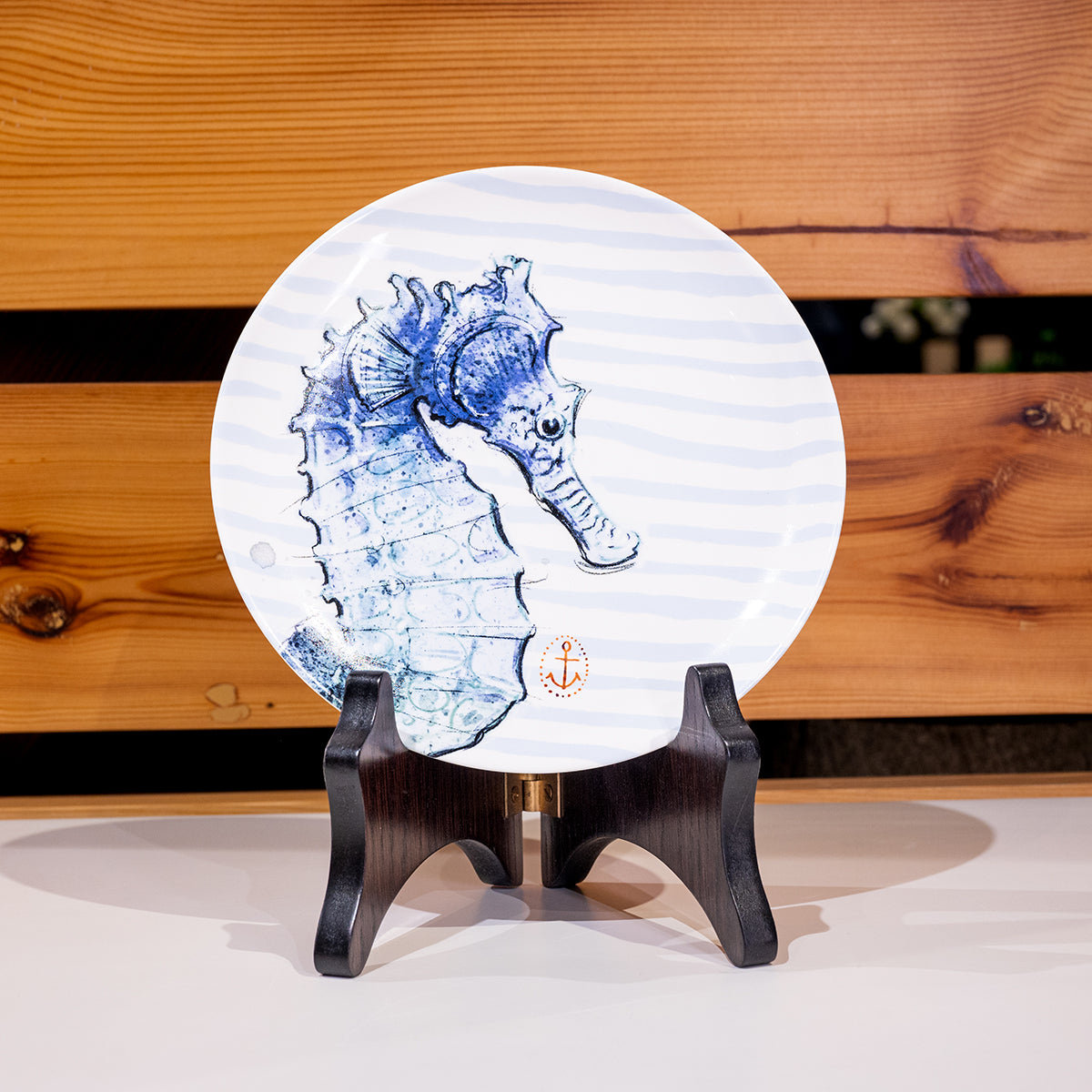 Chad Stoneware Plate w/ Nautical Design, Sea horse with stand