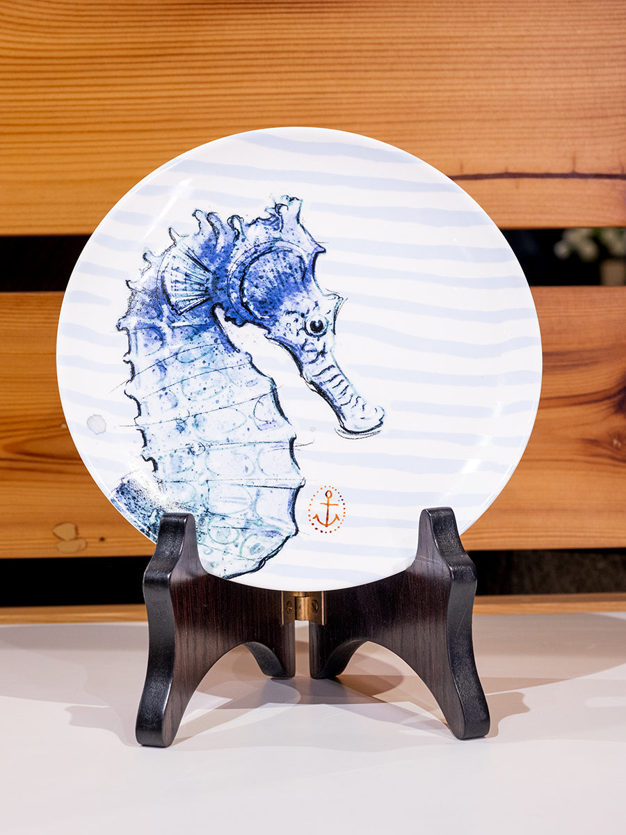 Chad Stoneware Plate w/ Nautical Design, Sea horse with stand