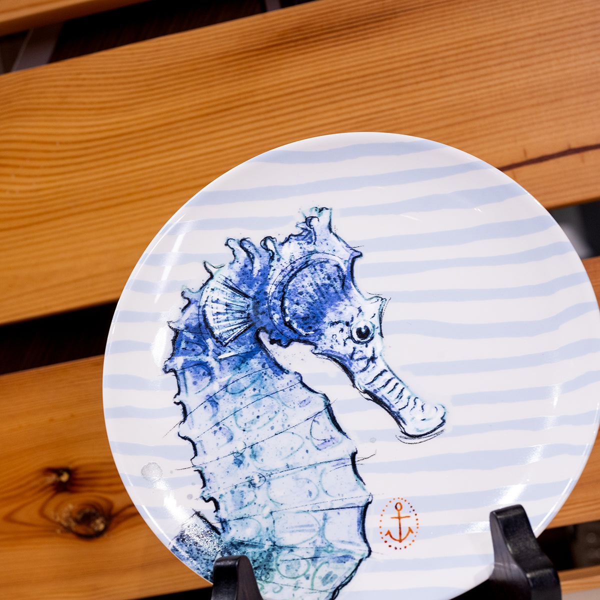 Chad Stoneware Plate w/ Nautical Design, Sea horse with stand
