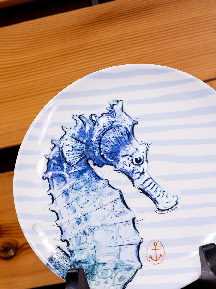 Chad Stoneware Plate w/ Nautical Design, Sea horse with stand