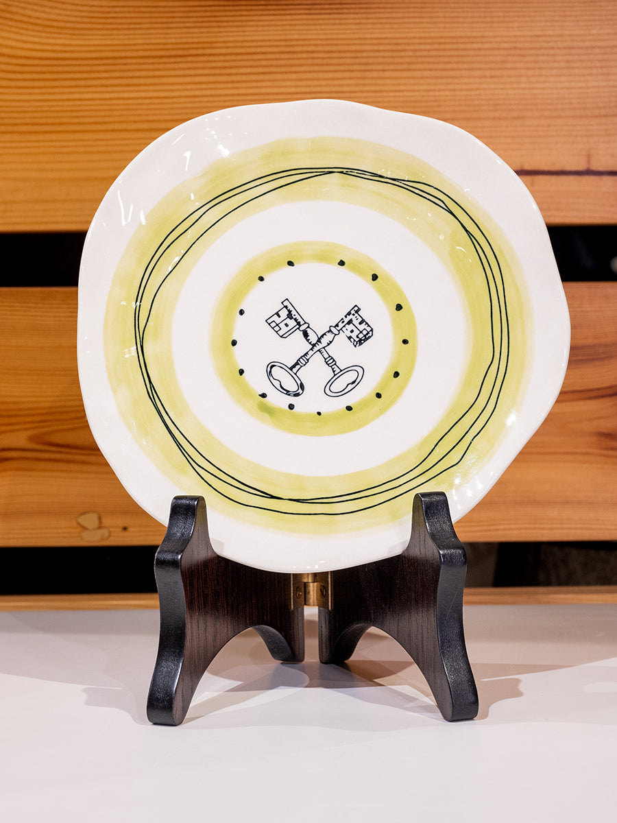 Stoneware Hand-Painted Plate, Key With Stand