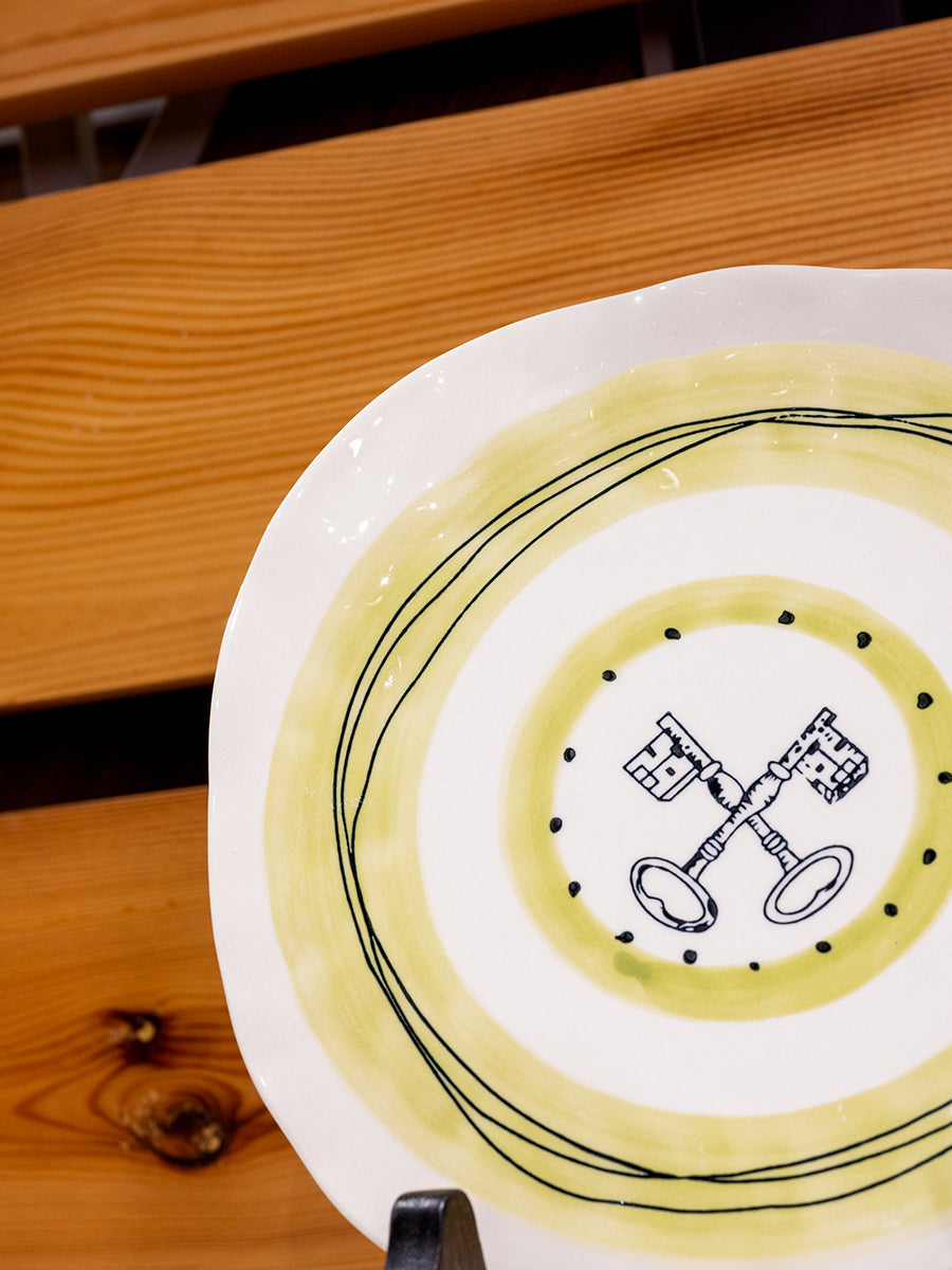 Stoneware Hand-Painted Plate, Key With Stand