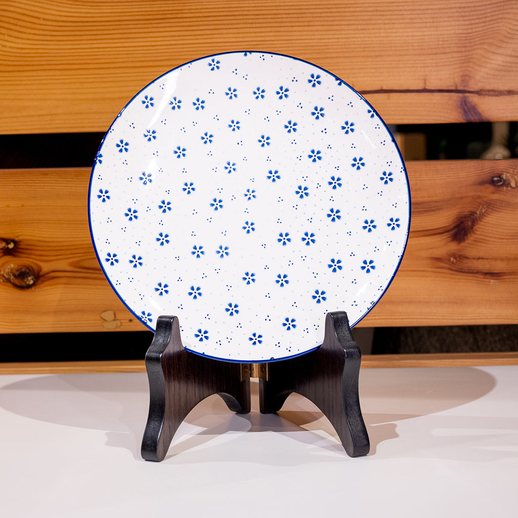 Stoneware Plate w/ Floral Pattern, Blue