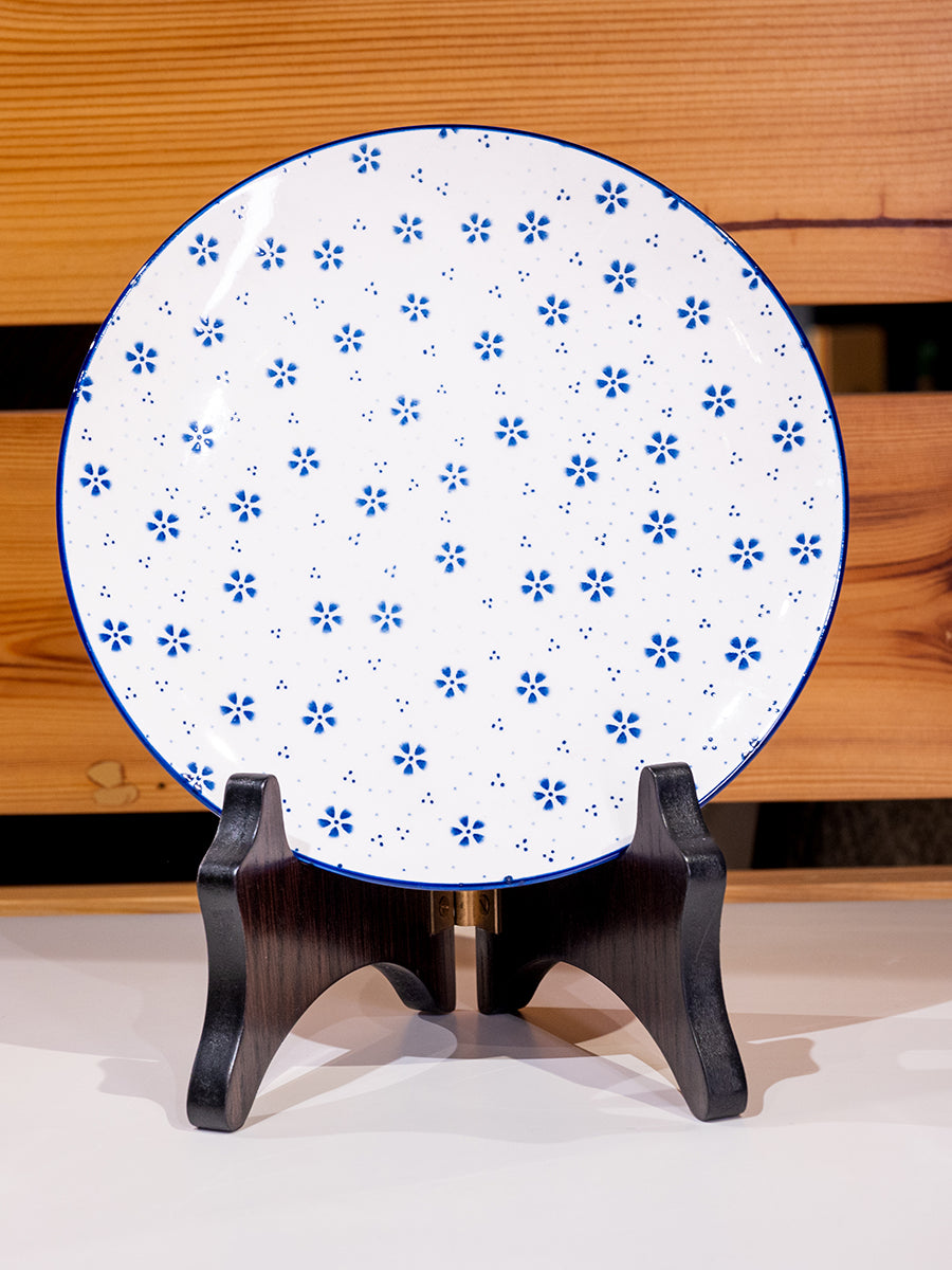 Stoneware Plate w/ Floral Pattern, Blue