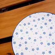 Stoneware Plate w/ Floral Pattern, Blue