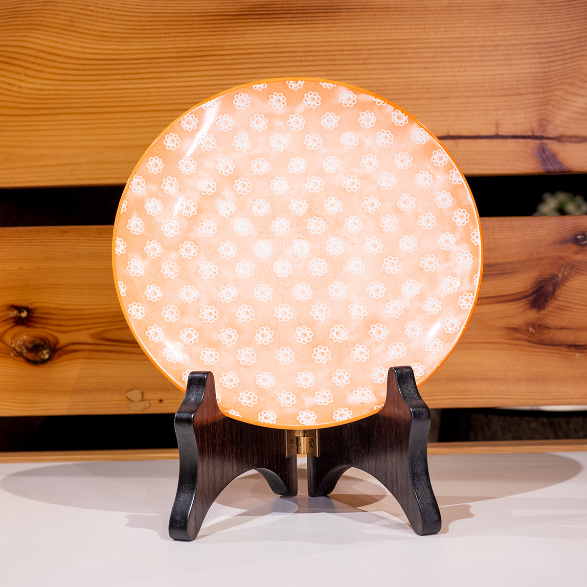 Stoneware Plate w/ Floral Pattern, Orange