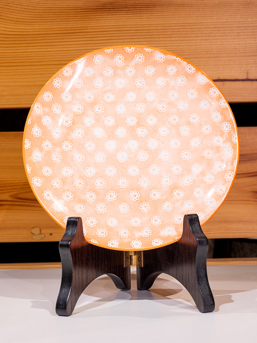 Stoneware Plate w/ Floral Pattern, Orange