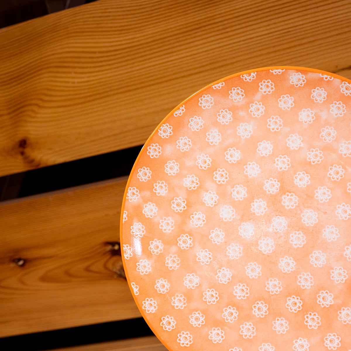 Stoneware Plate w/ Floral Pattern, Orange