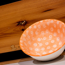 Stoneware Bowl w/ Floral Pattern, Orange