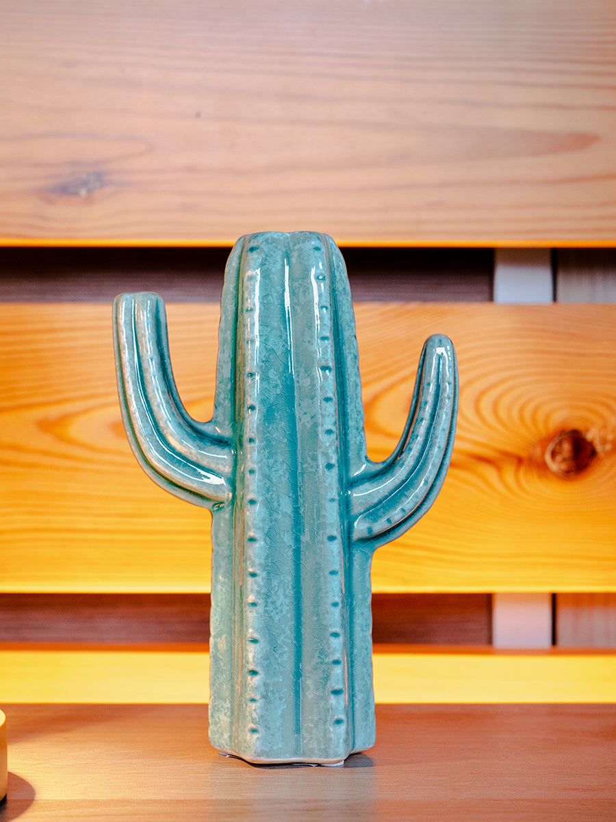 Stoneware Cactus Vase, Aqua