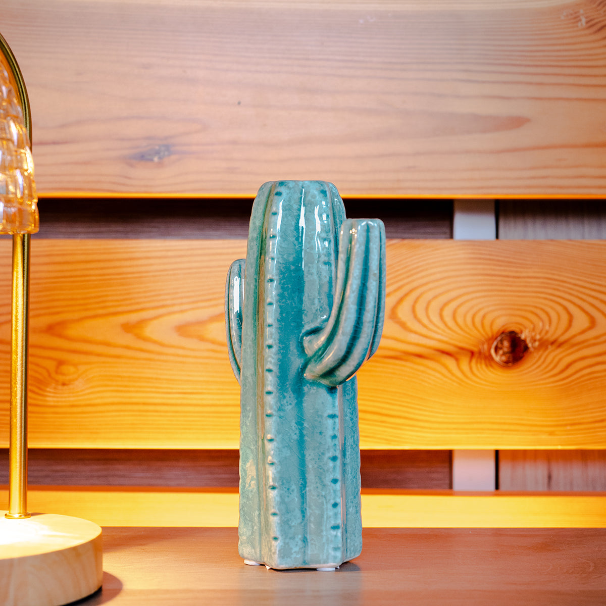 Stoneware Cactus Vase, Aqua