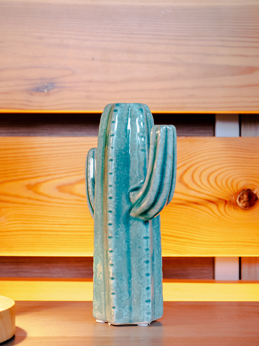 Stoneware Cactus Vase, Aqua