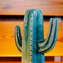 Stoneware Cactus Vase, Aqua