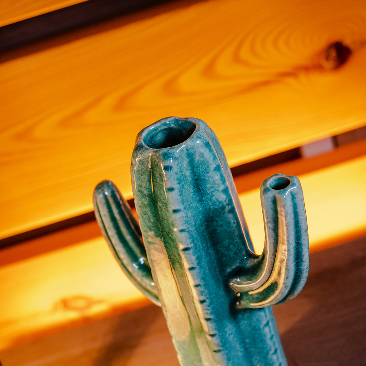 Stoneware Cactus Vase, Aqua