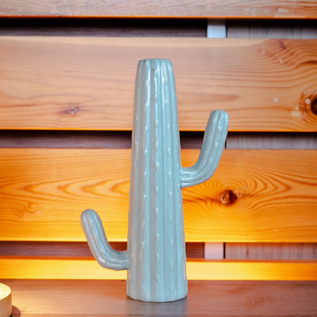 Stoneware Cactus Shaped Vase, Matte Aqua Glaze