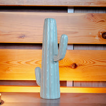 Stoneware Cactus Shaped Vase, Matte Aqua Glaze