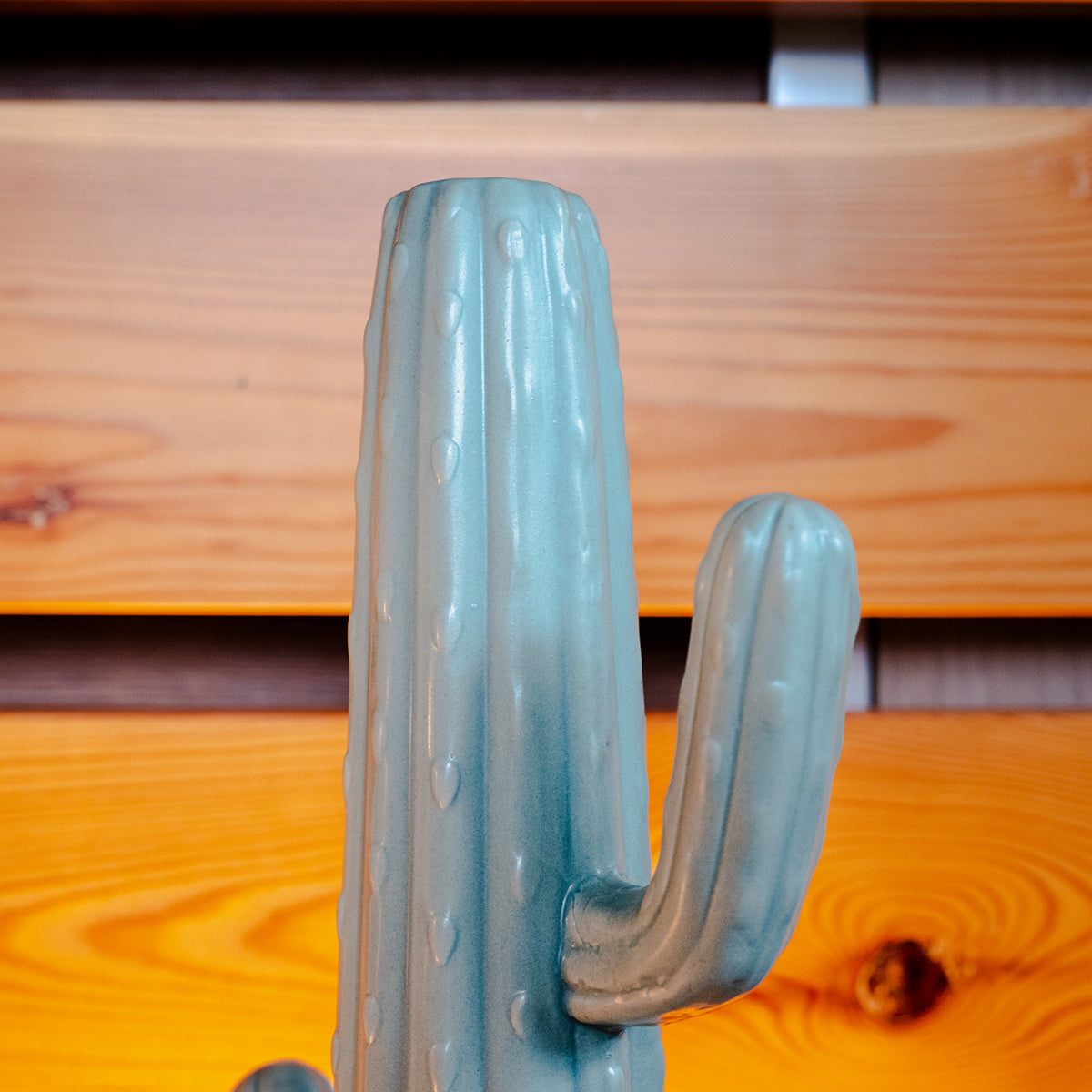 Stoneware Cactus Shaped Vase, Matte Aqua Glaze