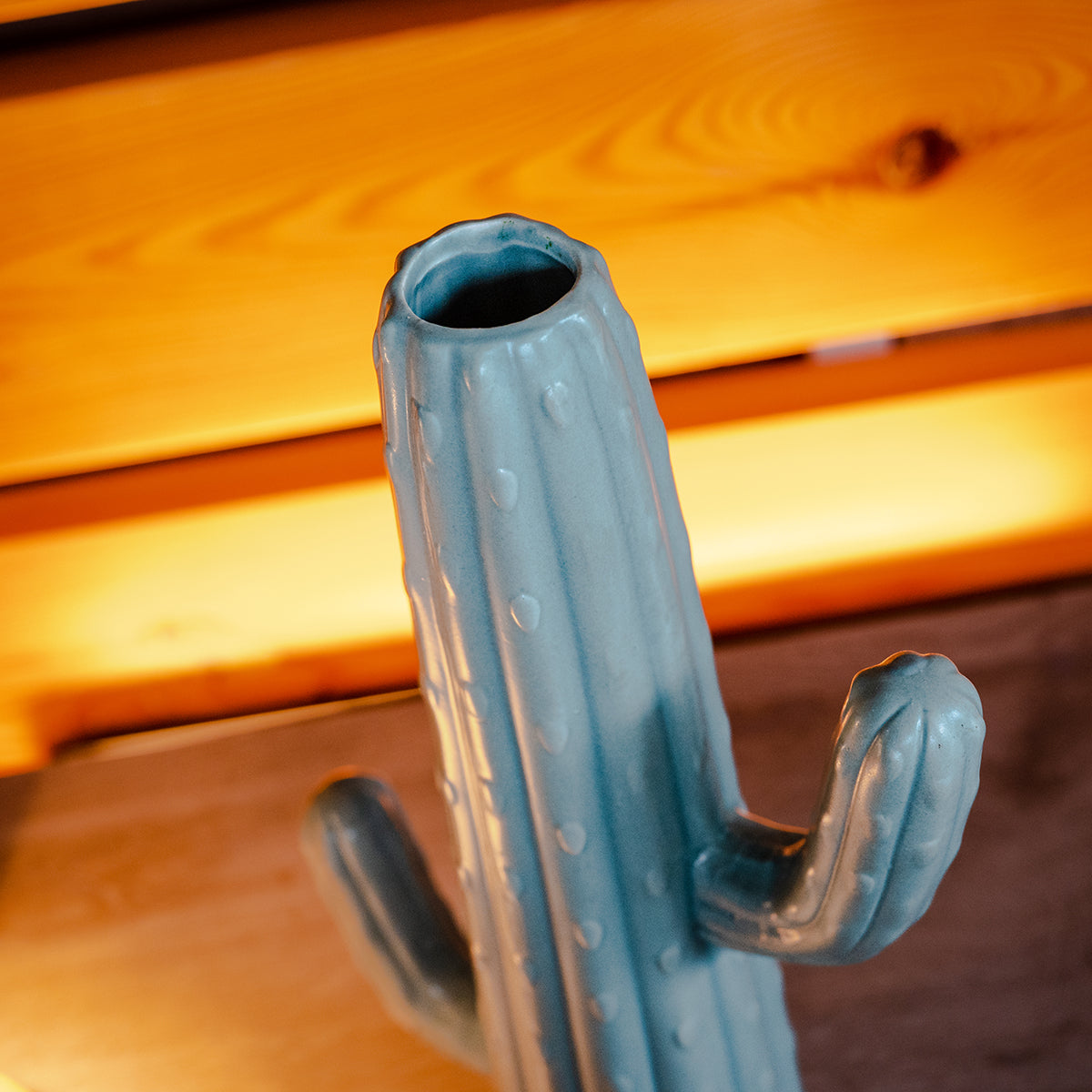 Stoneware Cactus Shaped Vase, Matte Aqua Glaze