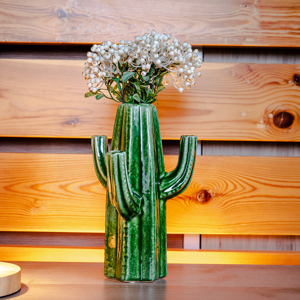 Stoneware Cactus Vase, Green