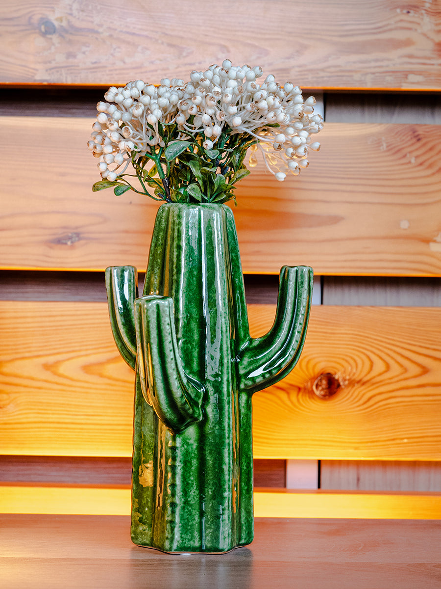 Stoneware Cactus Vase, Green