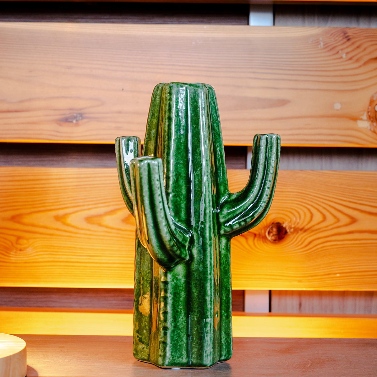 Stoneware Cactus Vase, Green