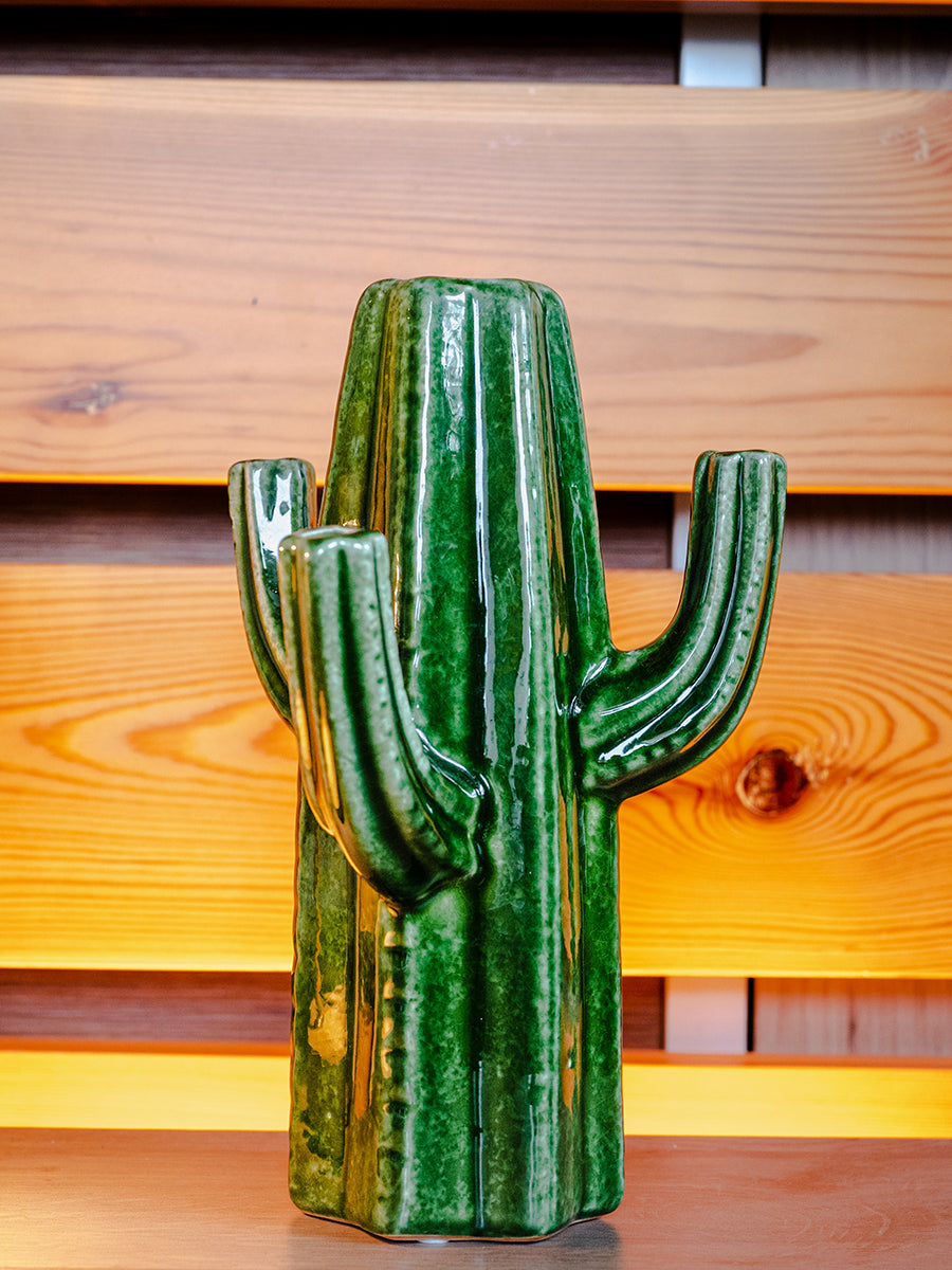 Stoneware Cactus Vase, Green