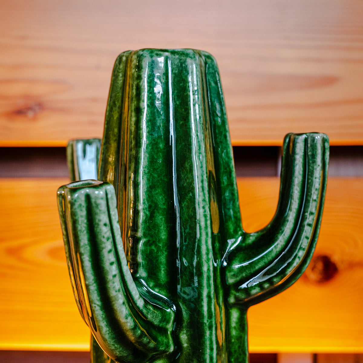 Stoneware Cactus Vase, Green