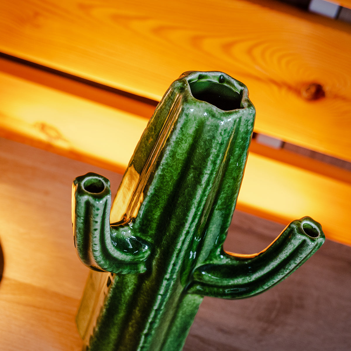 Stoneware Cactus Vase, Green
