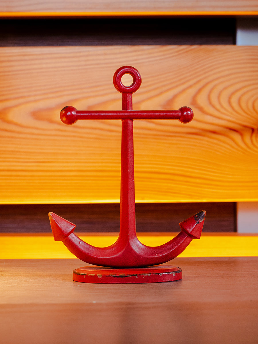 Pewter Anchor Shaped Ring Holder, Red