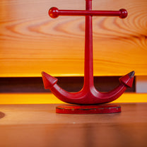 Pewter Anchor Shaped Ring Holder, Red