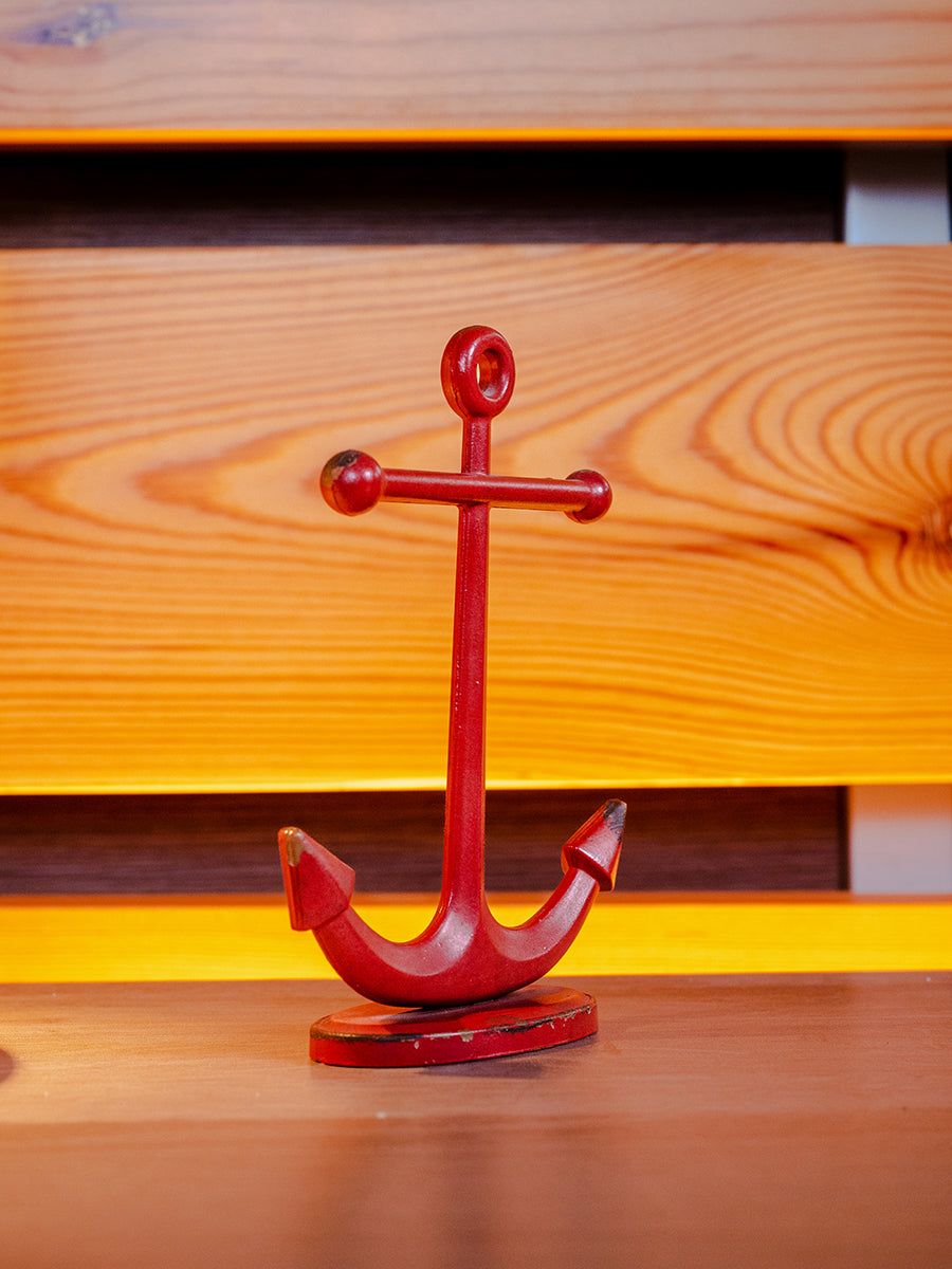 Pewter Anchor Shaped Ring Holder, Red