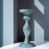 Metal Candle Holder, Grey w/ Yellow Rim, Small