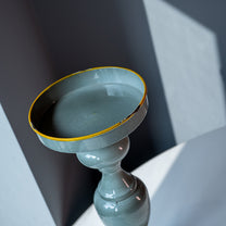 Metal Candle Holder, Grey w/ Yellow Rim, Small