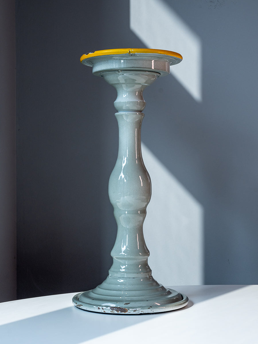 Metal Candle, Holder, Grey w/ Yellow Rim, Large