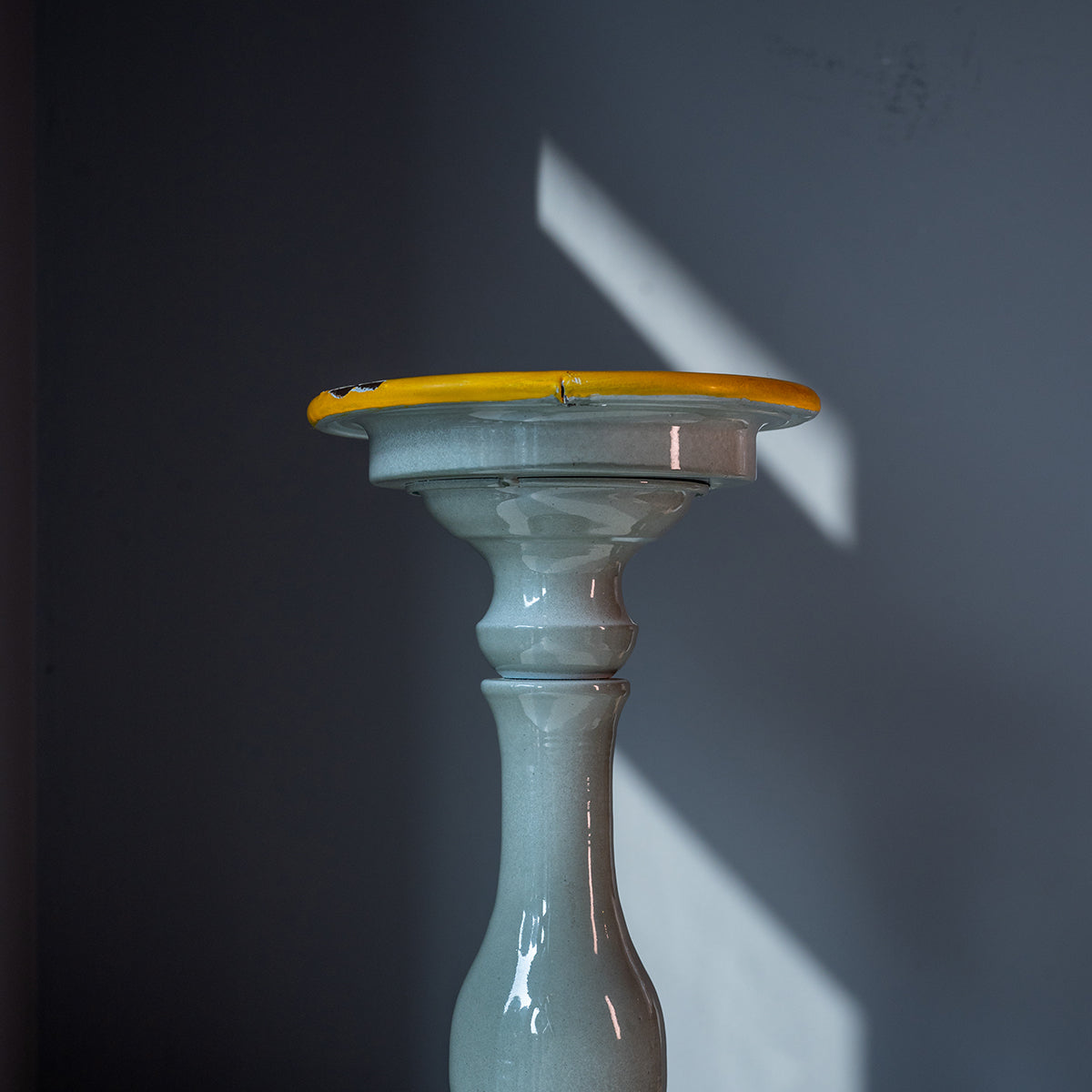 Metal Candle, Holder, Grey w/ Yellow Rim, Large
