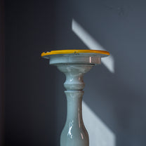 Metal Candle, Holder, Grey w/ Yellow Rim, Large