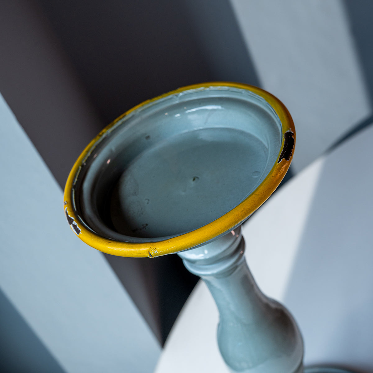 Metal Candle, Holder, Grey w/ Yellow Rim, Large