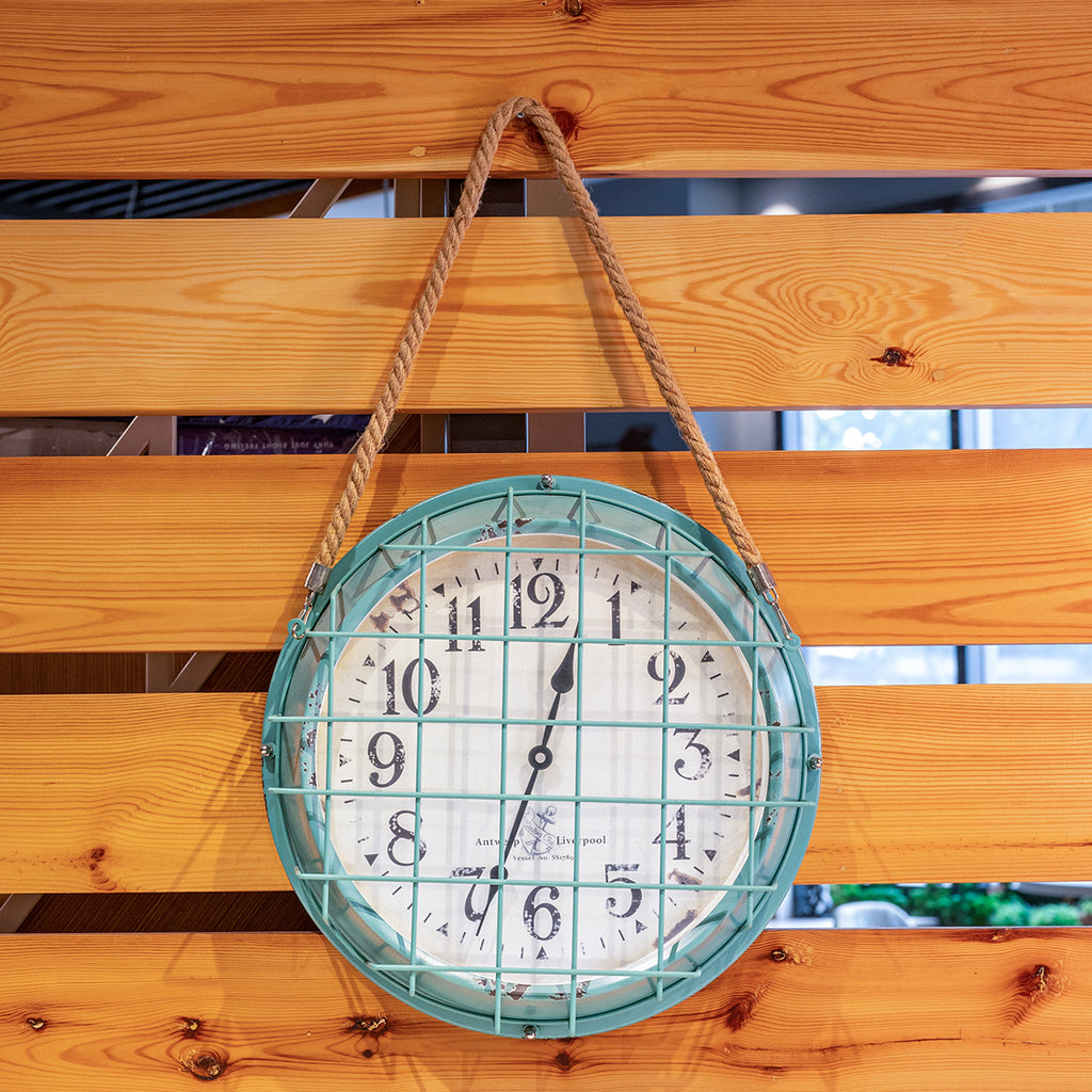 Nautical Wall Clock w/ Rope Handle, Blue