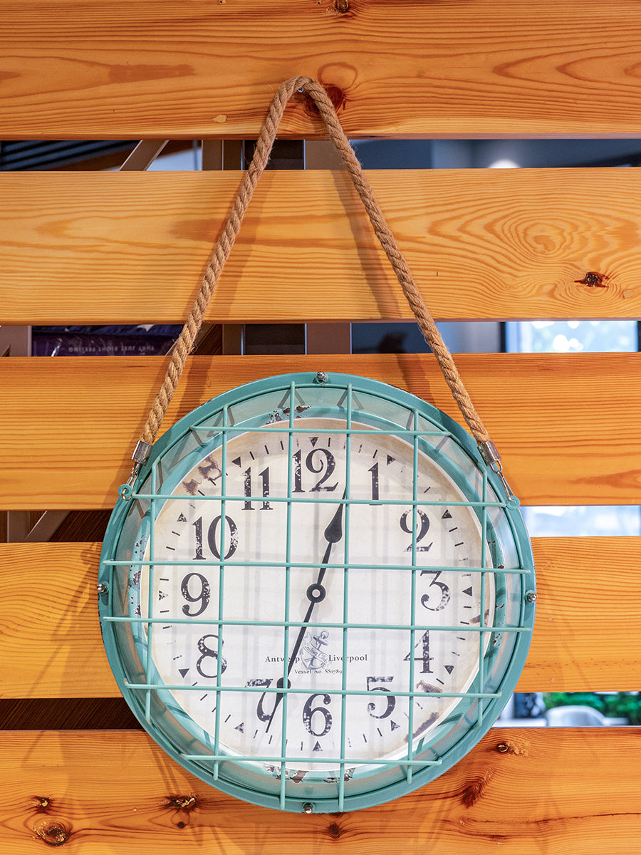 Nautical Wall Clock w/ Rope Handle, Blue