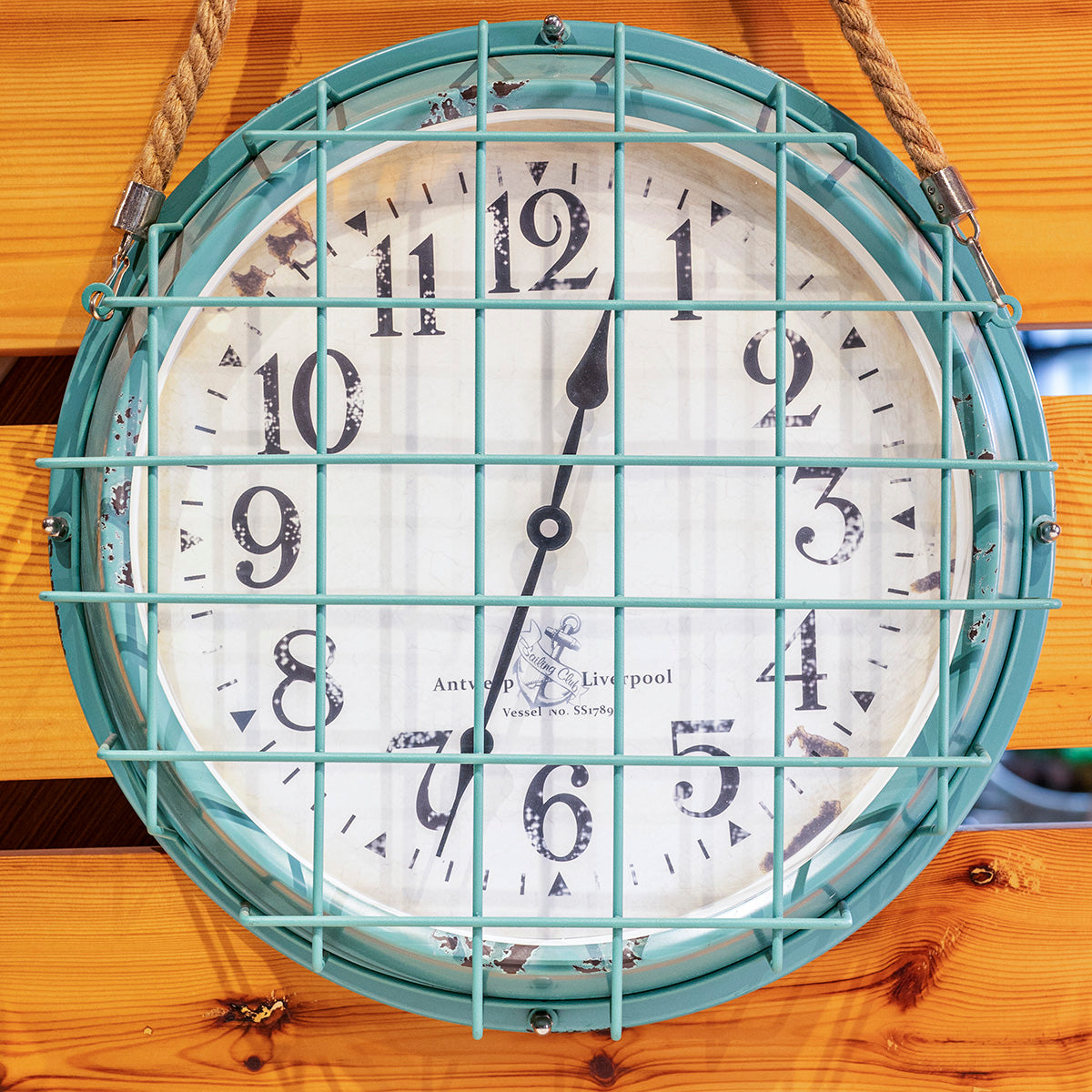 Nautical Wall Clock w/ Rope Handle, Blue