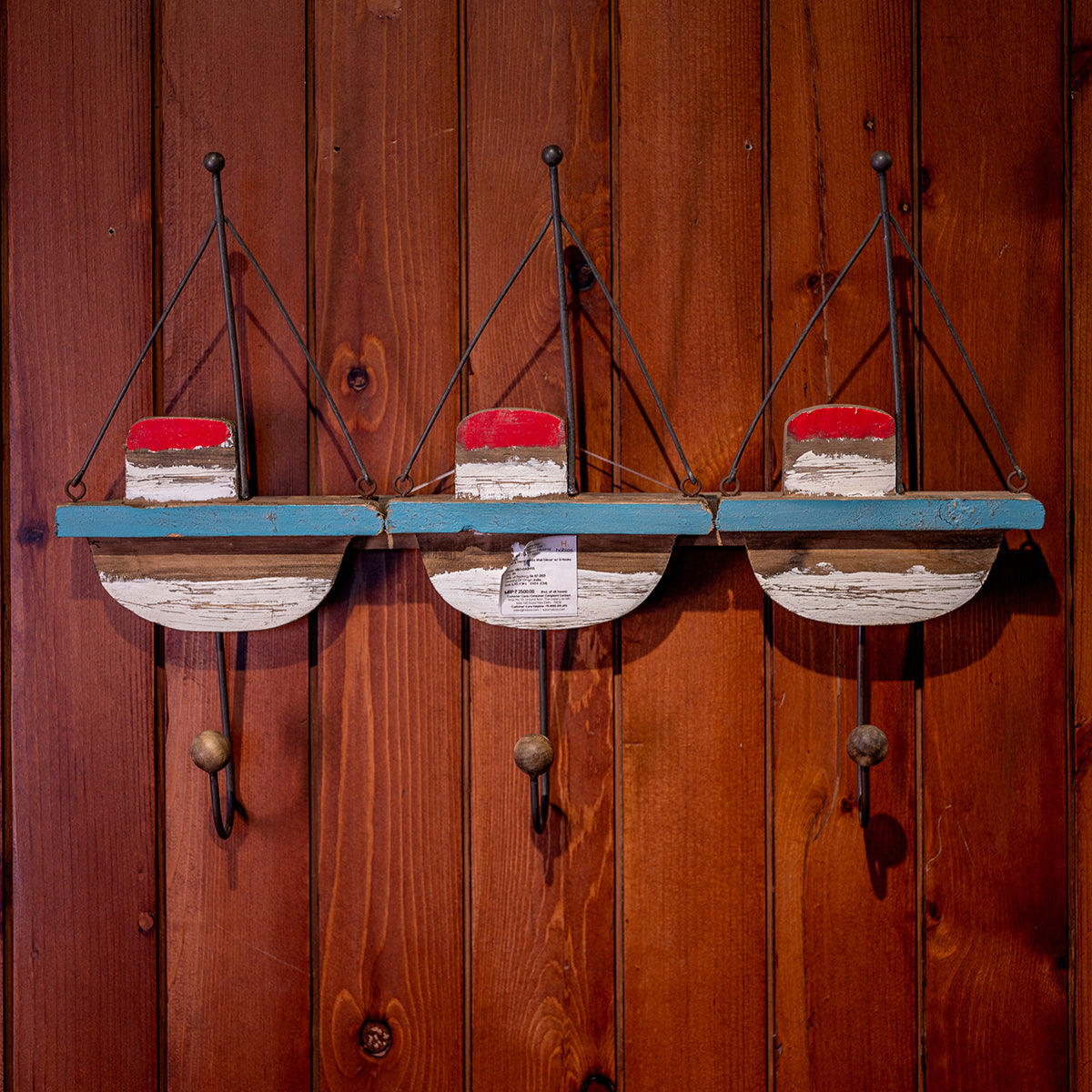 Wood & Metal Boats Wall Décor w/ 3 Hooks