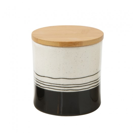 Medium Hand-Painted Stoneware Canister w/ Banboo Lid 