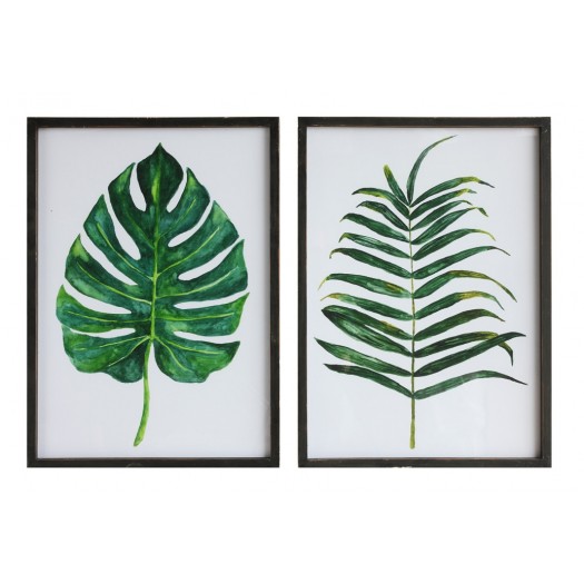 Wood Frame Wall Art w/ Palm Fronds, 2 Styles 