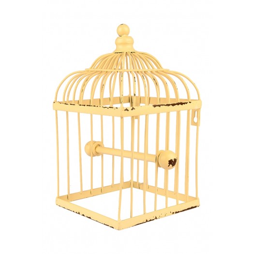 Metal Birdcage Shaped Toilet Paper Holder, Distressed White