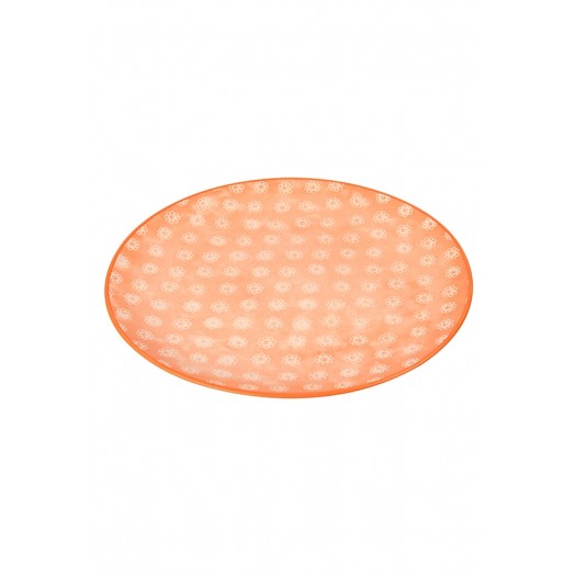 Stoneware Plate w/ Floral Pattern, Orange                               
