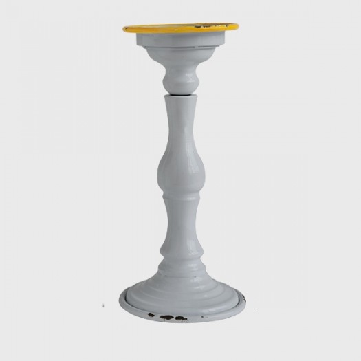 Metal Candle Holder , Grey With Yellow Rim, Large