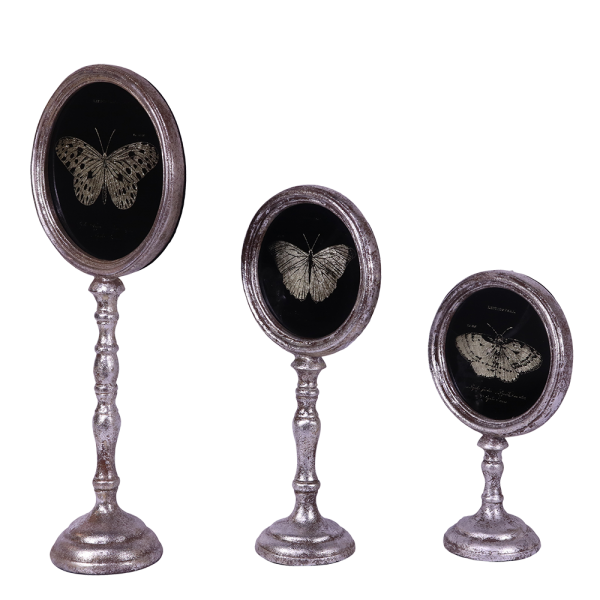 Resin & Glass Butterfly Decoration, Black & Gold, Set of 3